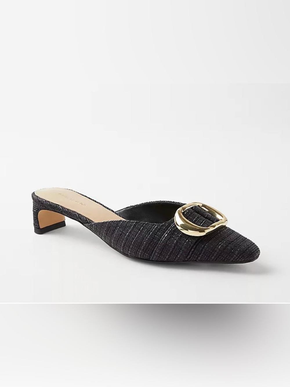 NEW ANN TAYLOR BLACK STRAW BUCKLE MULE PUMPS SHOES SZ 7.5
